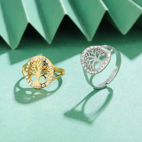 Anillo Árbol de la Vida Zirconia Mujer oro