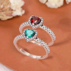 Anillo con Corazón y Circonia verde y plata