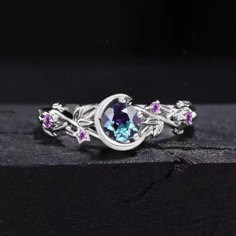Anillo con Media Luna y Circonio plateado