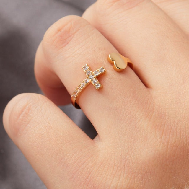 Anillo con Cruz para Mujer Oro y Plata Oro