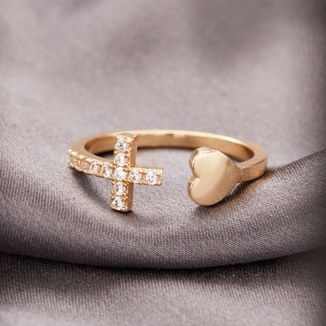 Anillo con Cruz para Mujer Oro y Plata Oro