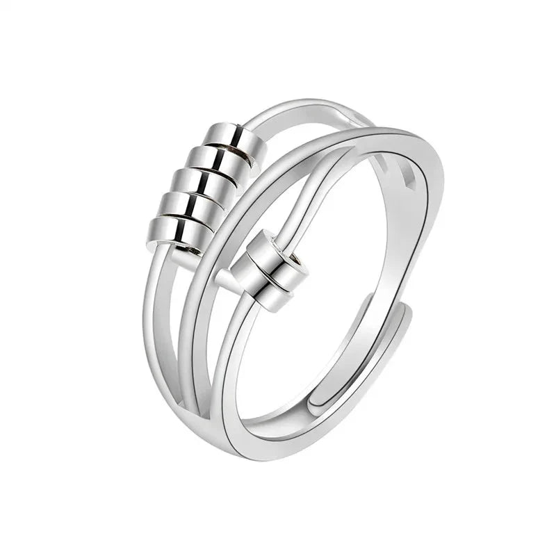 Anillo con Perlas Giratorias contra la Ansiedad para Mujer plata
