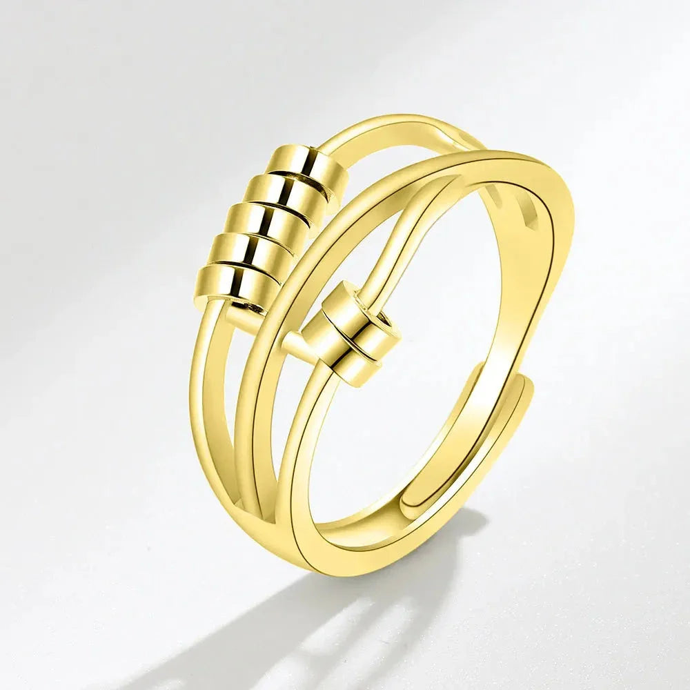Anillo con Perlas Giratorias contra la Ansiedad para Mujer oro