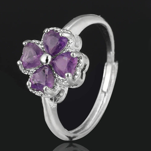 Anillo con Trébol de 4 Hojas en Piedra de Amatista