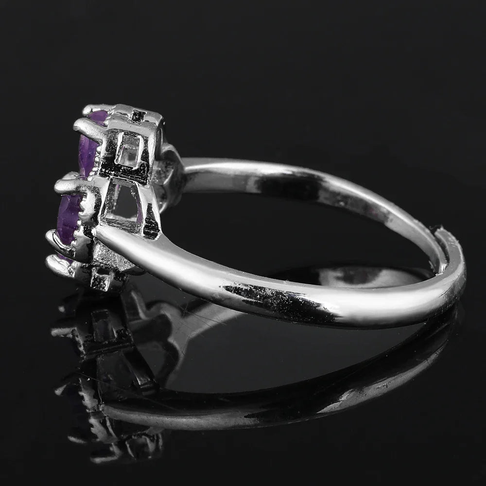 Anillo con Trébol de 4 Hojas en Piedra de Amatista
