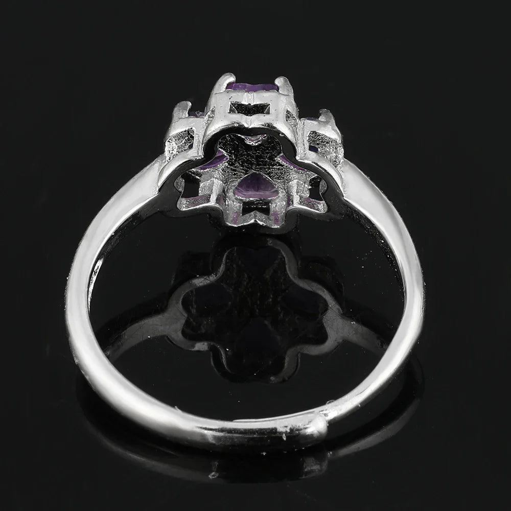 Anillo con Trébol de 4 Hojas en Piedra de Amatista