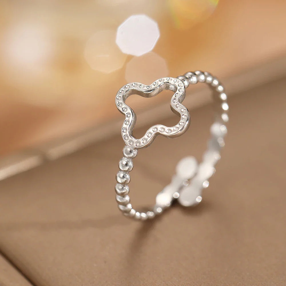 Anillo con Trébol de 4 Hojas para Mujer plata