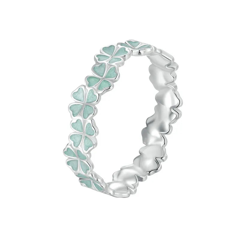 Anillo con Tréboles de 4 Hojas Verdes