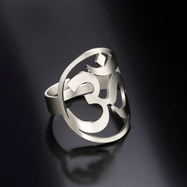 Anillo Budista Om Tibetano Sello para Hombre y Mujer en Plata