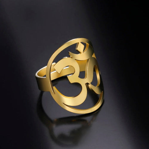 Anillo Budista Om Tibetano Sello para Hombre y Mujer en Oro