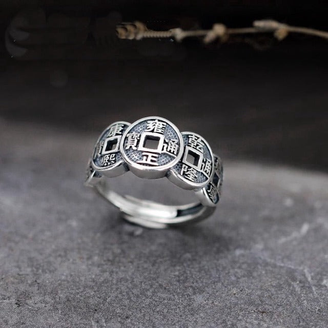 Anillo Budista Tibetano Hombre Mujer Sello Anillo Plata