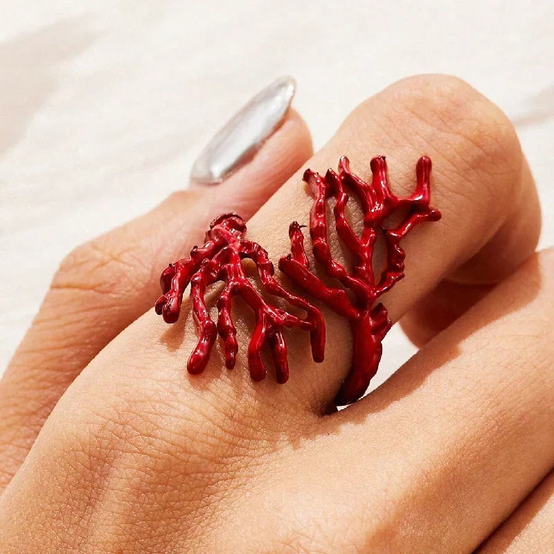 Anillo rama de coral rojo