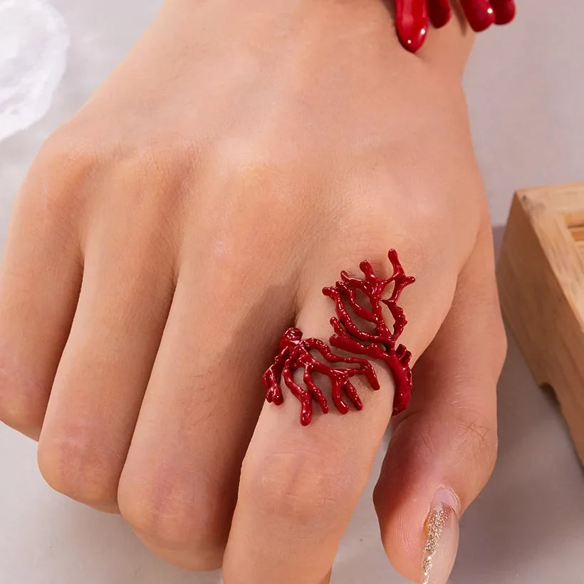 Anillo rama de coral rojo