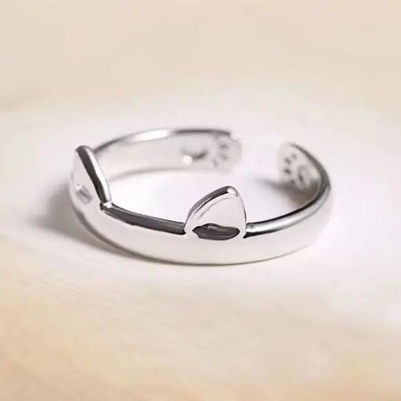 Anillo Cariño Gato Orejas plateadas