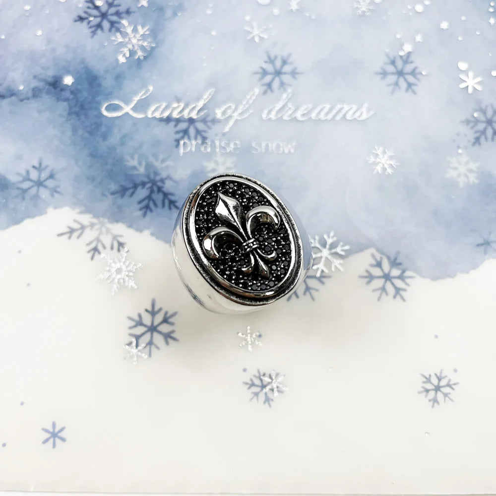 Anillo de sello Flor de Lis de plata