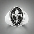 Anillo de sello Flor de Lis de plata