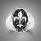 Anillo de sello Flor de Lis de plata