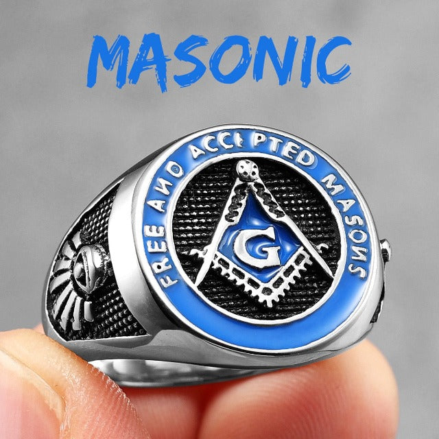 Anillo de Sello Francmasón para Hombre en azul plata