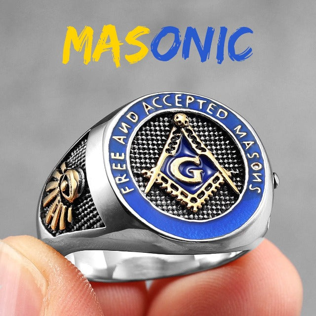 Anillo de Sello Francmasón para Hombre en azul oro