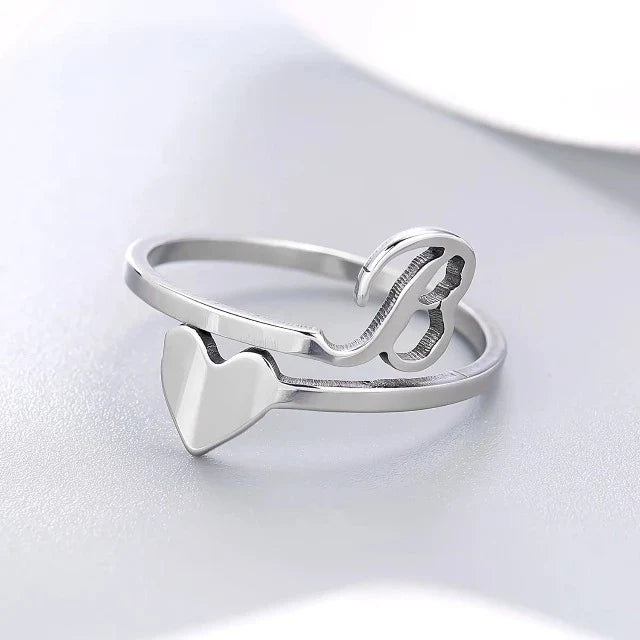 Anillo Corazón Inicial Plata B