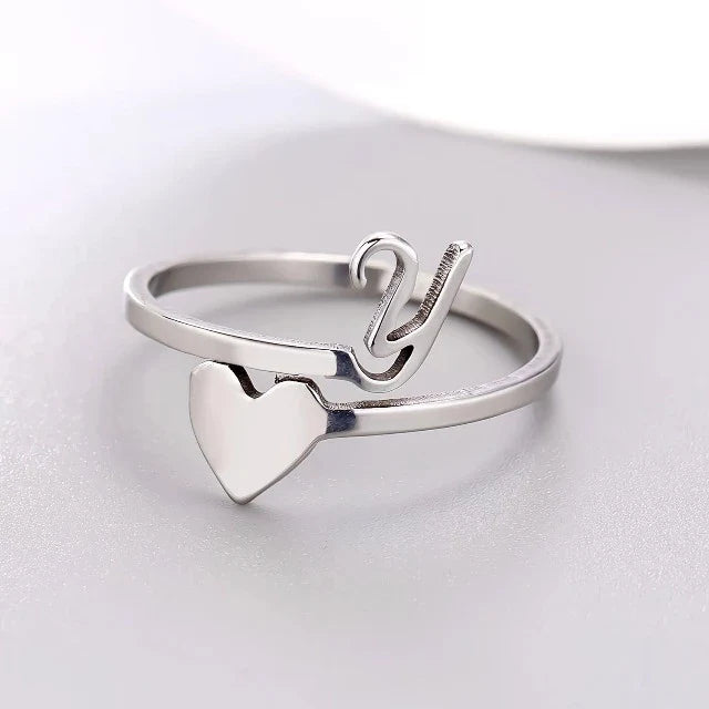 Anillo Corazón Inicial Plata Y