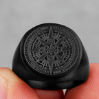 Anillo Brújula Rosa de los Vientos Negro