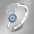 Anillo Contra el Mal de Ojo Azul Griego Turco Matiasma Mataki en Plata