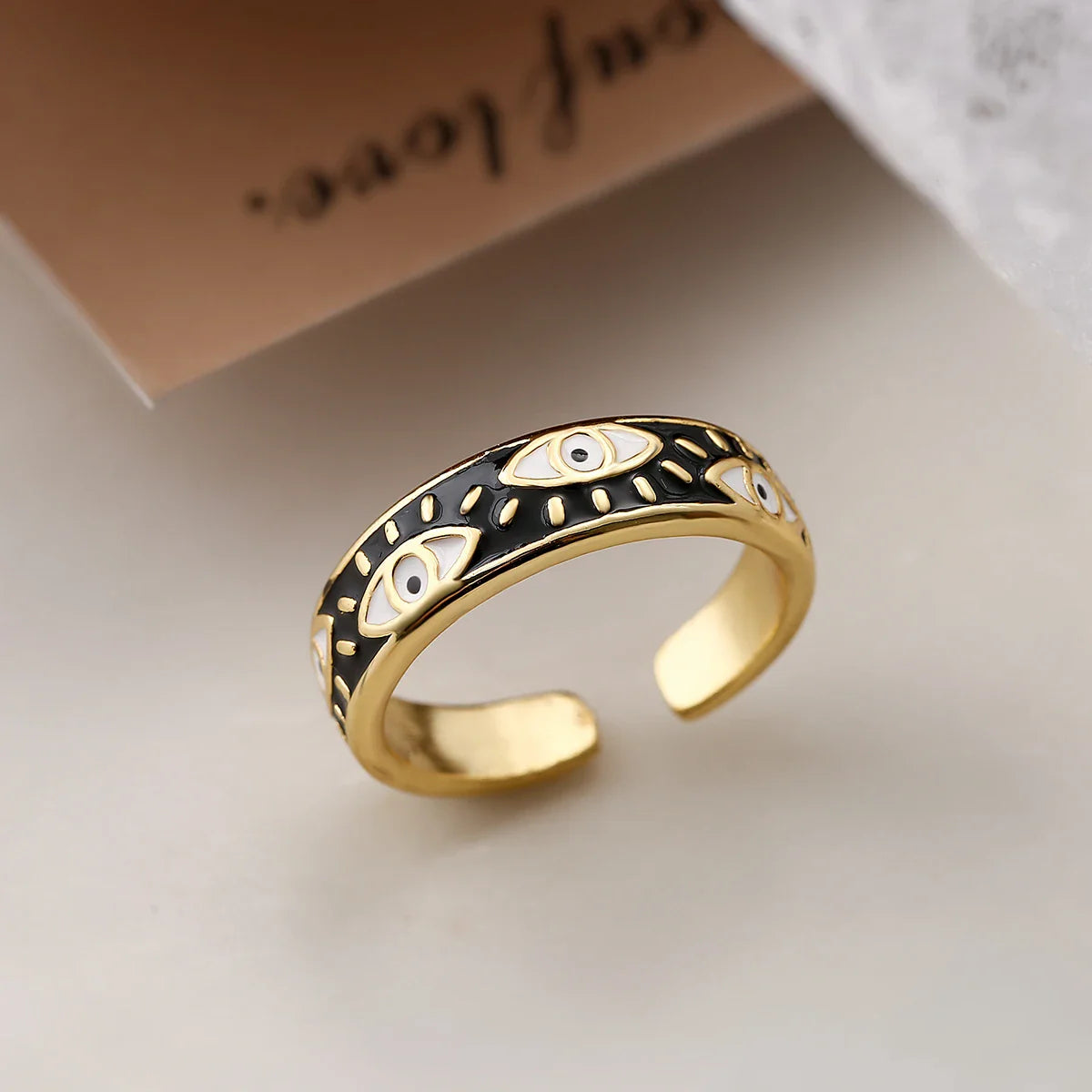 Anillo Contra Mal de Ojo Azul Turco Anillo negro