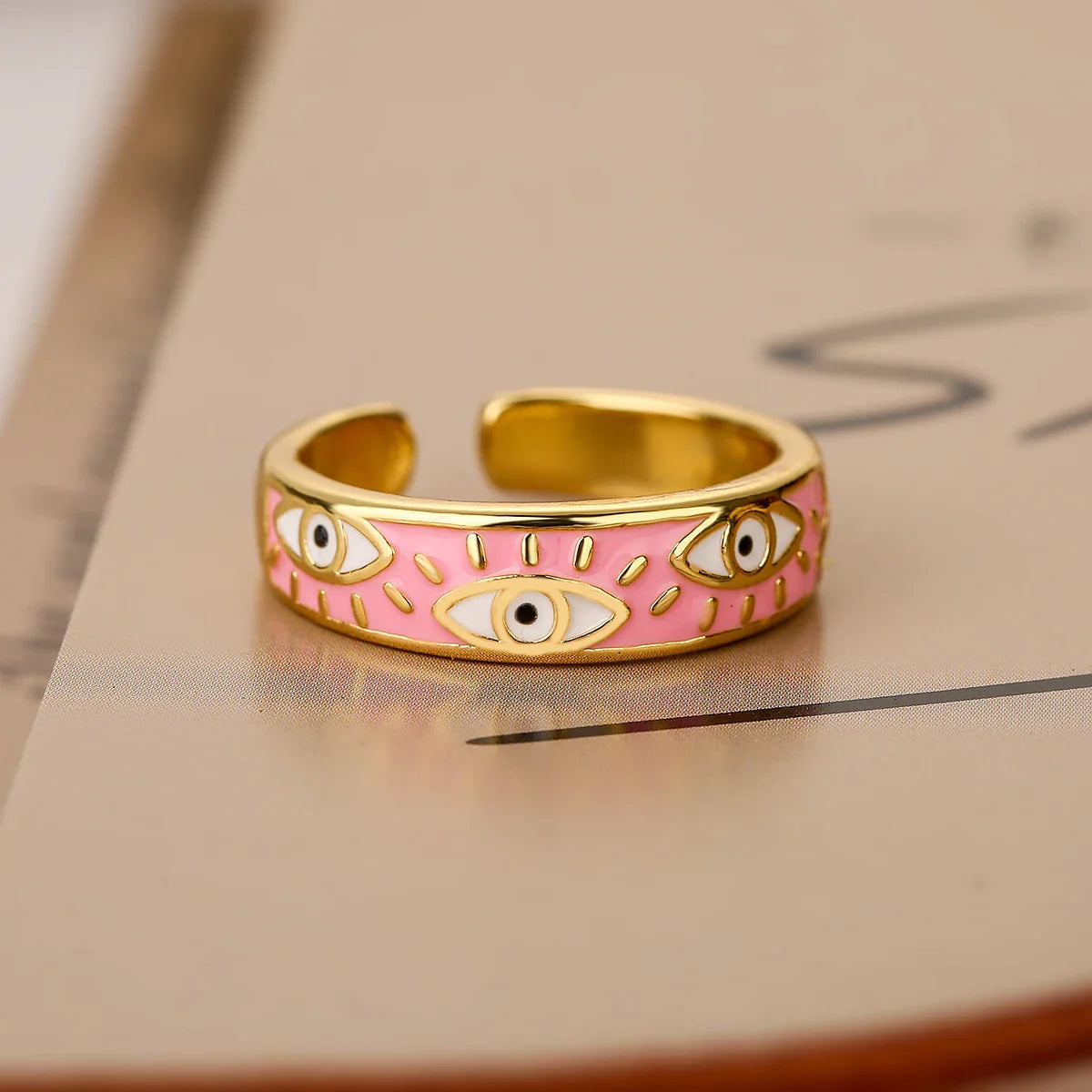 Anillo Contra Mal de Ojo Azul Turco Anillo rosa