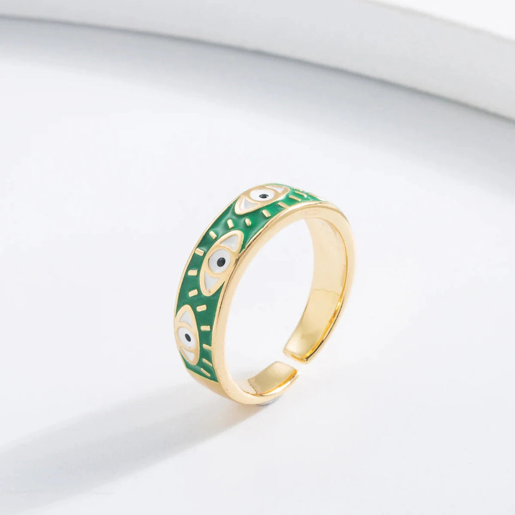 Anillo Contra Mal de Ojo Azul Turco Anillo verde