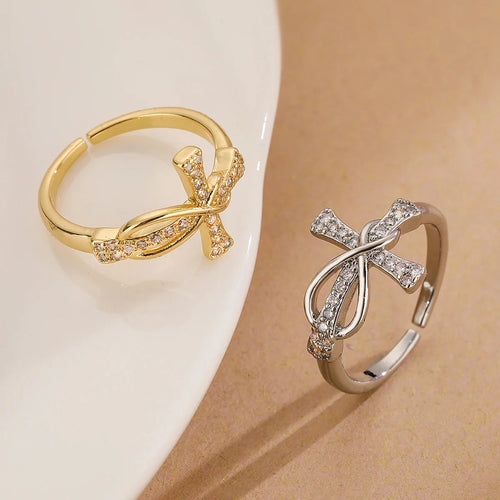 Anillo Cruz Cristiana Zirconia para Mujer