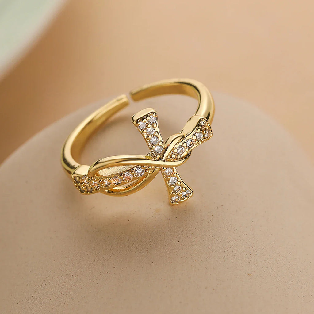 Anillo Cruz Cristiana Zirconia para Mujer en oro