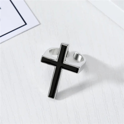 Anillo Cruz Gótica Negra Hombre Cristiano