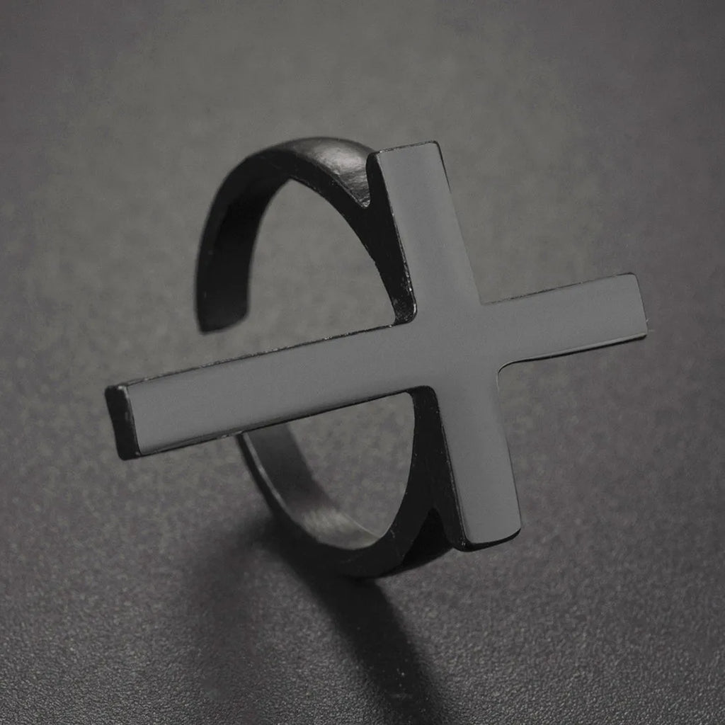 Anillo Cruz Hombre Sello negro