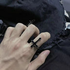 Anillo Cruz Hombre Negro Plata