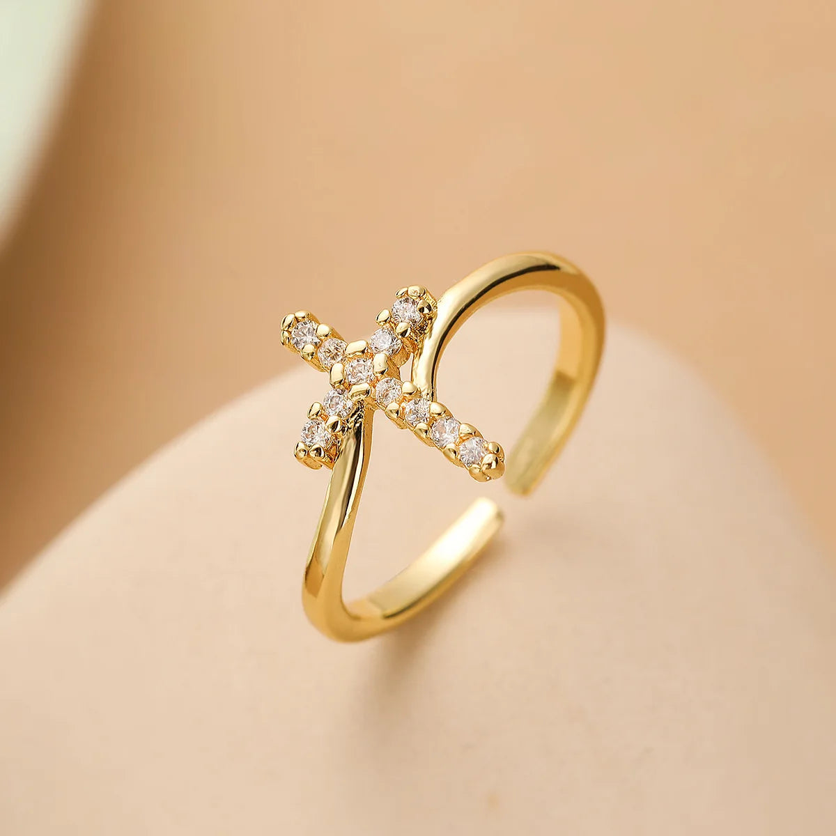 Anillo Cruz & Piedra de Circonio para Mujer en oro