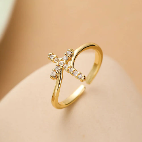 Anillo Cruz & Piedra de Circonio para Mujer en oro
