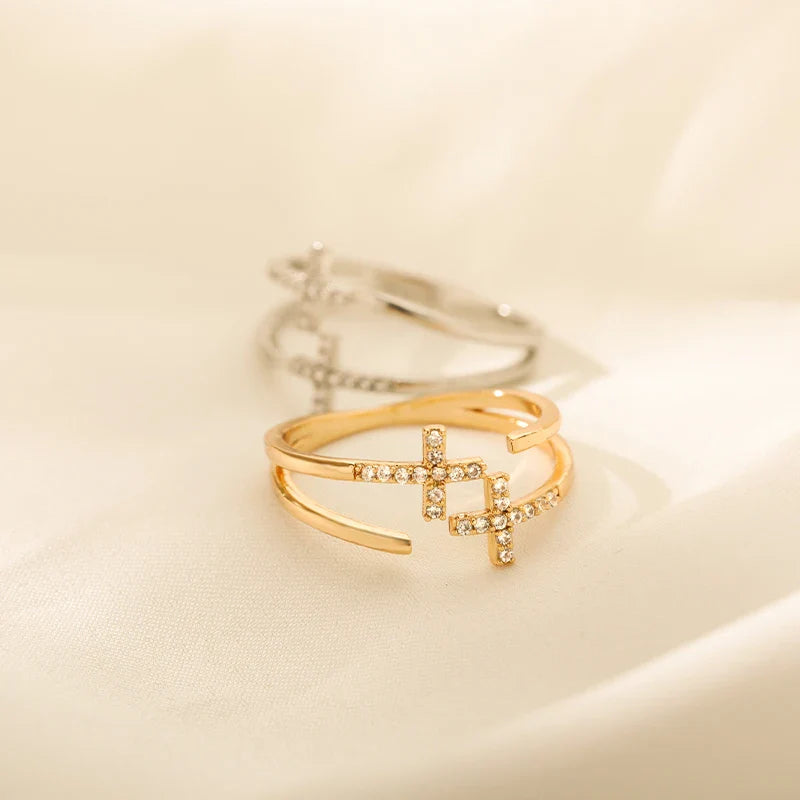 Anillo Cruz de Circonio Cristiana para Mujer 