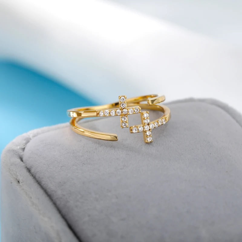Anillo Cruz de Circonio Cristiana para Mujer oro plata