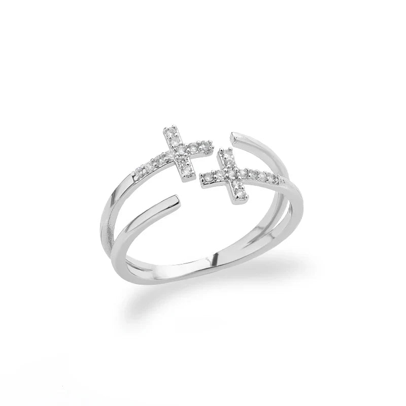 Anillo Cruz de Circonio Cristiana para Mujer plata