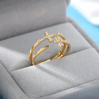 Anillo Cruz de Circonio Cristiana para Mujer oro