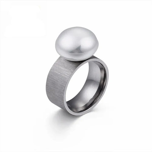 Anillo de Estilo Retro con Perla Blanca plateada