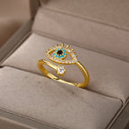 Anillo de Diamante contra el Mal de Ojo Azul Griego Turco Matiasma Mataki oro