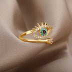 Anillo de Diamante contra el Mal de Ojo Azul Griego Turco Matiasma Mataki oro