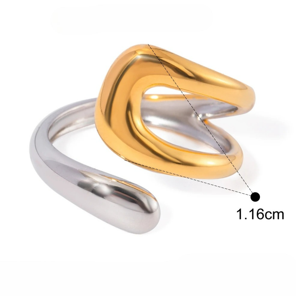 Anillo Dorado y Plateado con Gota de Agua Hueca