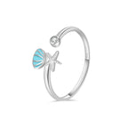 Anillo Conchas Estrella de Mar y Concha de Vieira con Circonio en plata