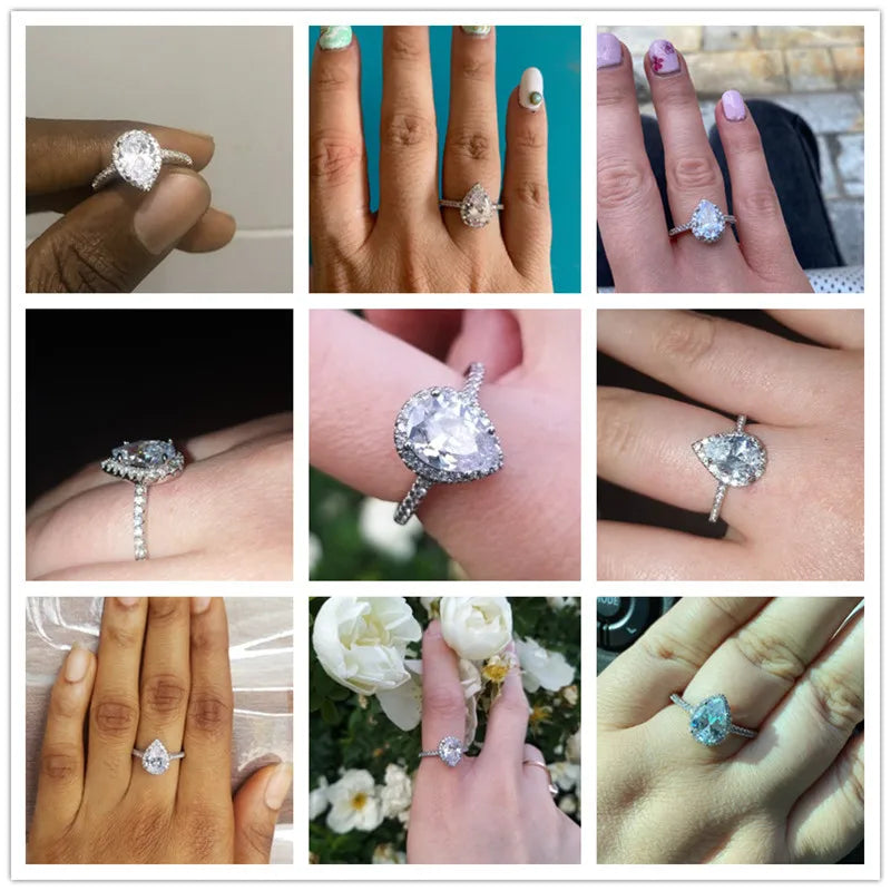 Anillo de Zirconia en forma de Gota de Agua