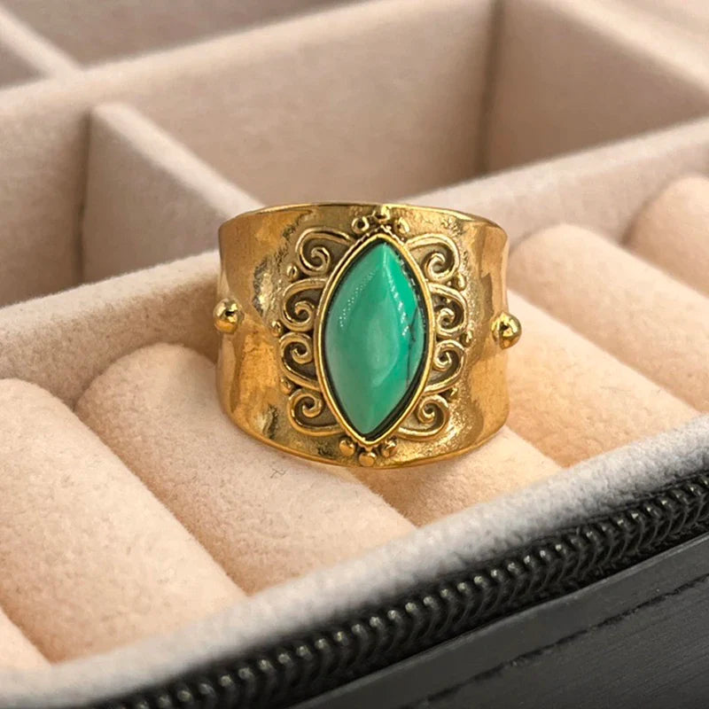 Anillo Étnico con Piedra Natural para Mujer