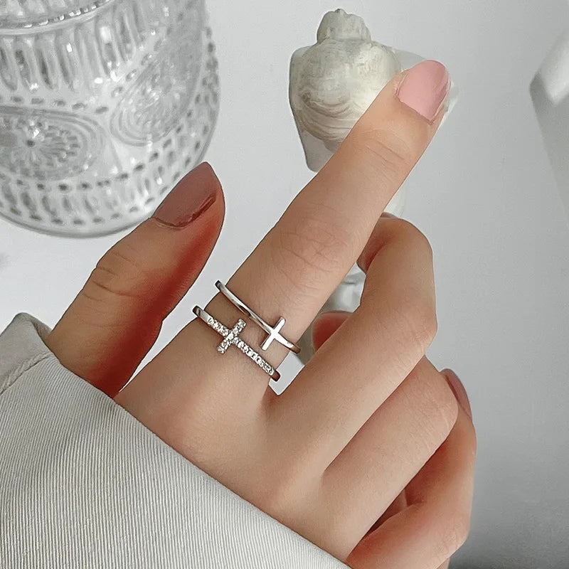 Anillo de Mujer Cruz Anillo Cristiano plata
