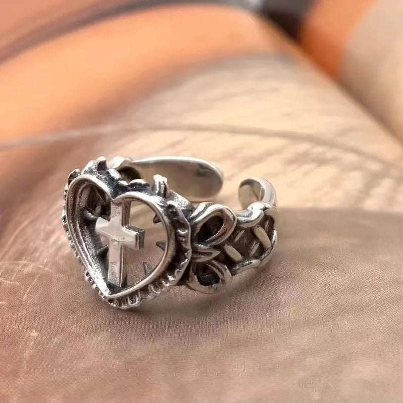 Anillo de mujer cruz cristiana plata